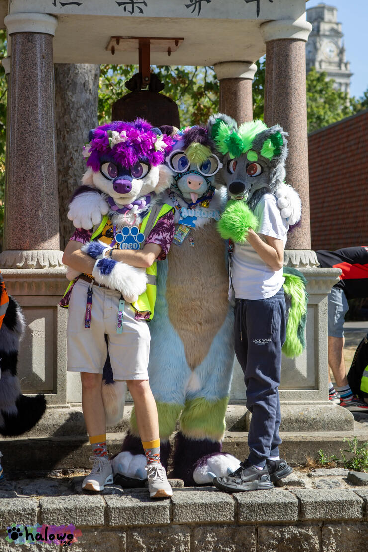 Aurora Wisp with their arms around Neo Moonpaw and Exon